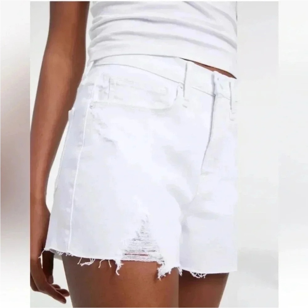 Good American White Distressed Denim Shorts